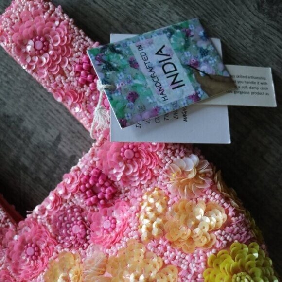 NWT VIRAL Tiktok Made In India Sequins Beaded Mini Purse Pink Yellow Orange - Picture 2 of 5